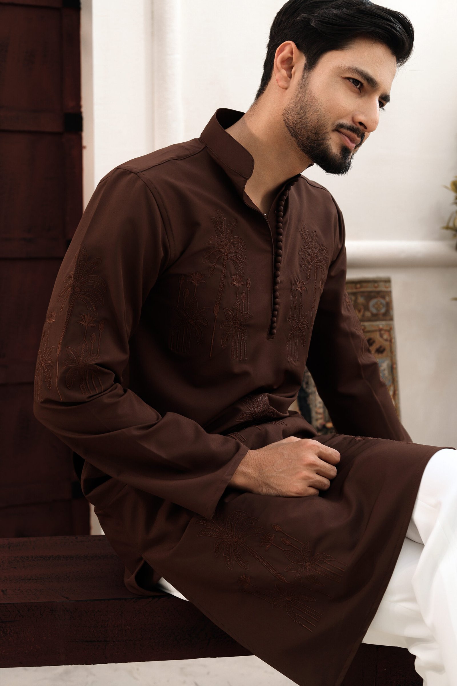 Palm tree embroidery work - Deep brown