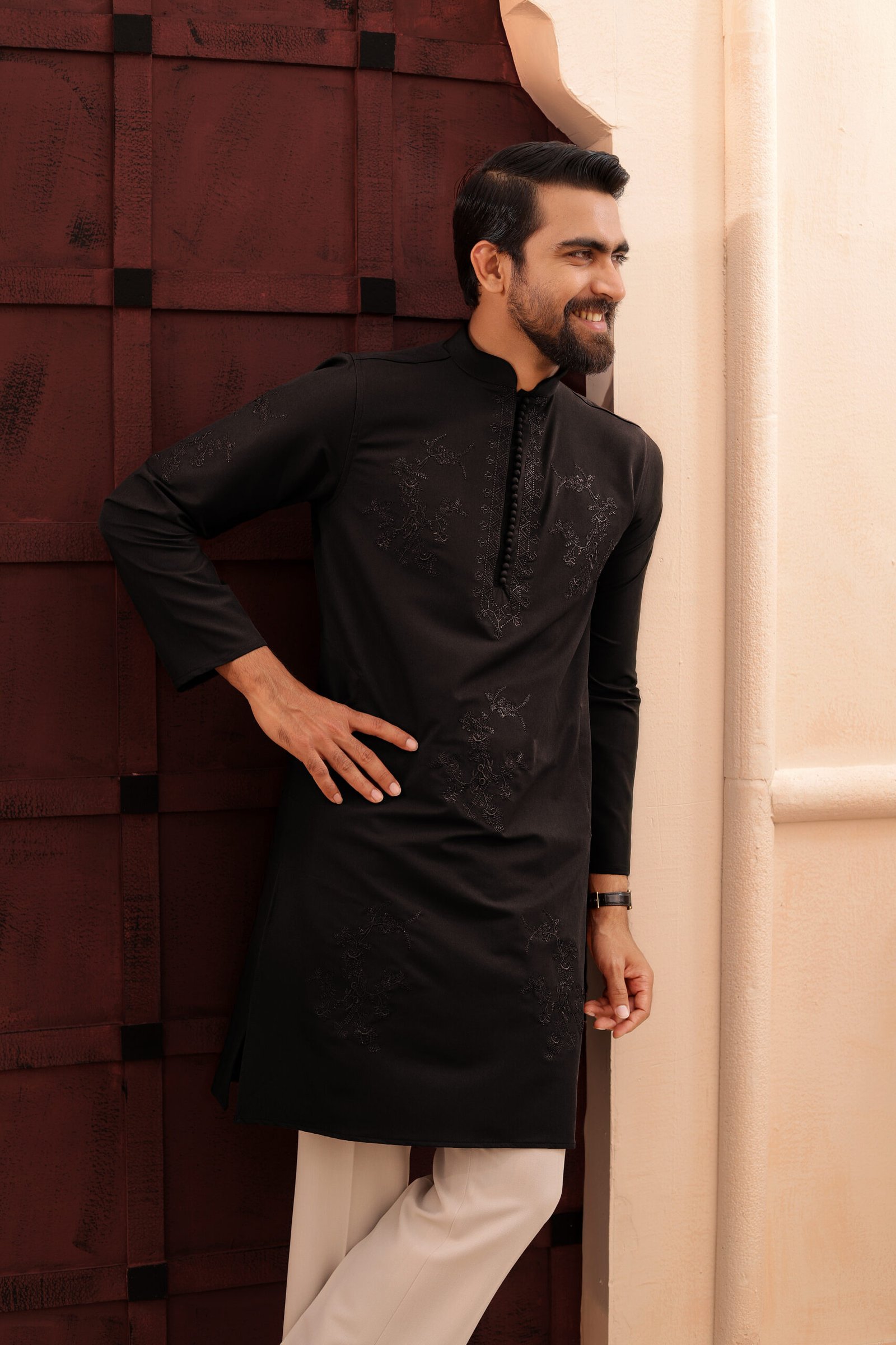 Floral embroidery work - Black