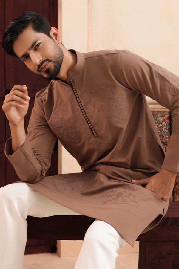 Floral Embroidery Work - Caramel brown