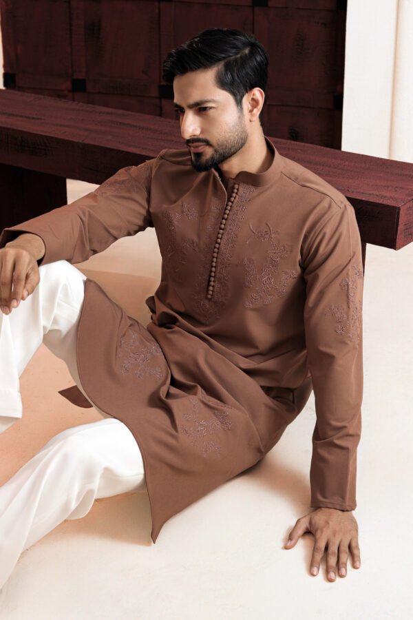 Floral Embroidery Work - Caramel brown