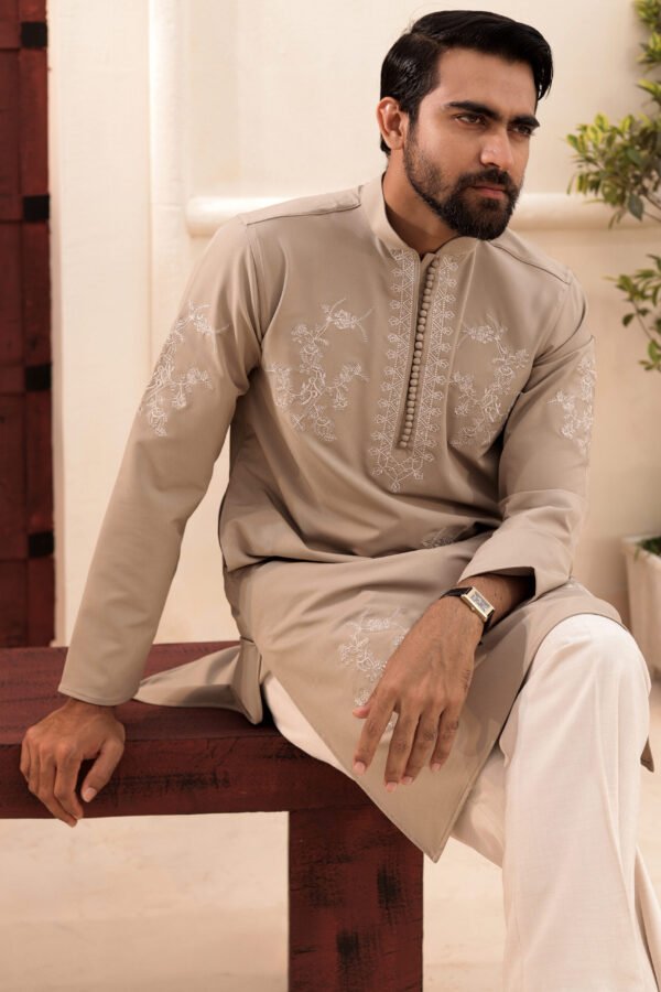 Floral embroidery work - beige