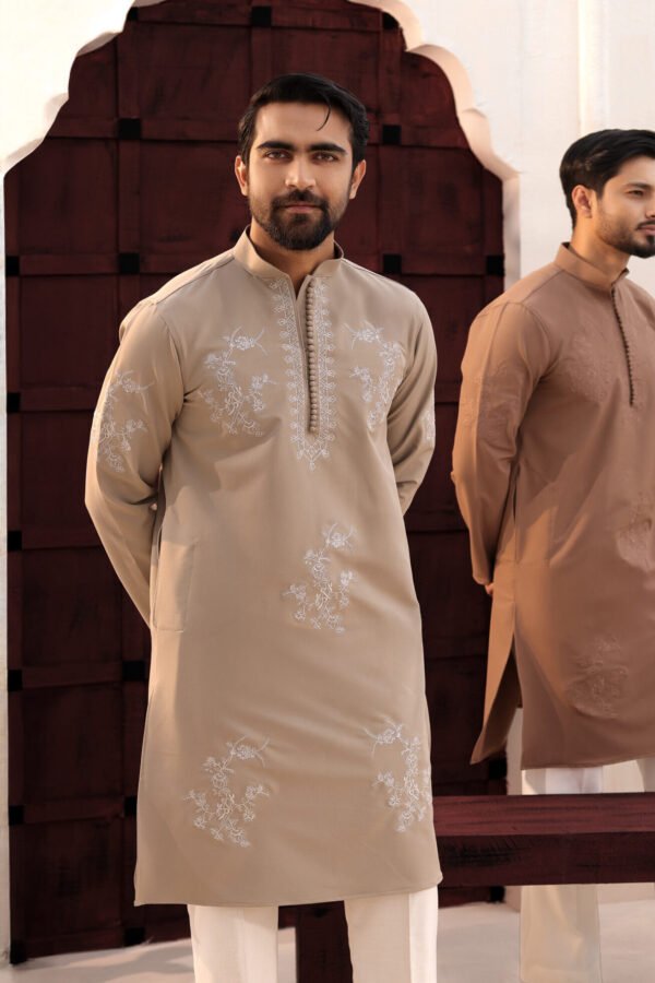 Floral embroidery work - beige