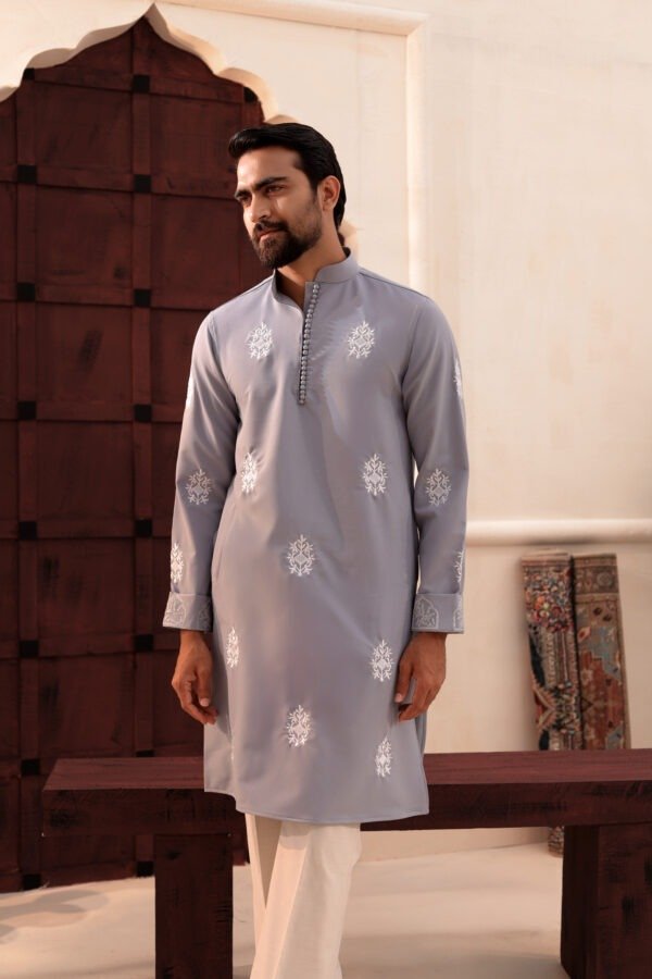 All over embroidery with sleeve embroidery-sky blue