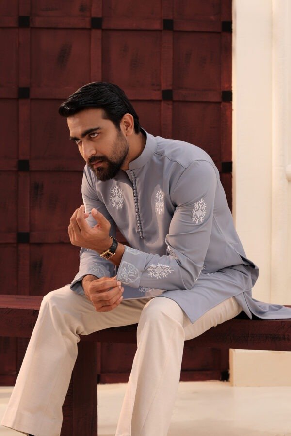 All over embroidery with sleeve embroidery-sky blue