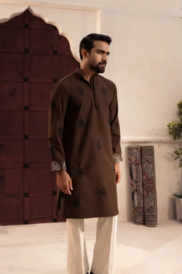 All over embroidery with sleeve embroidery-Chocolate brown