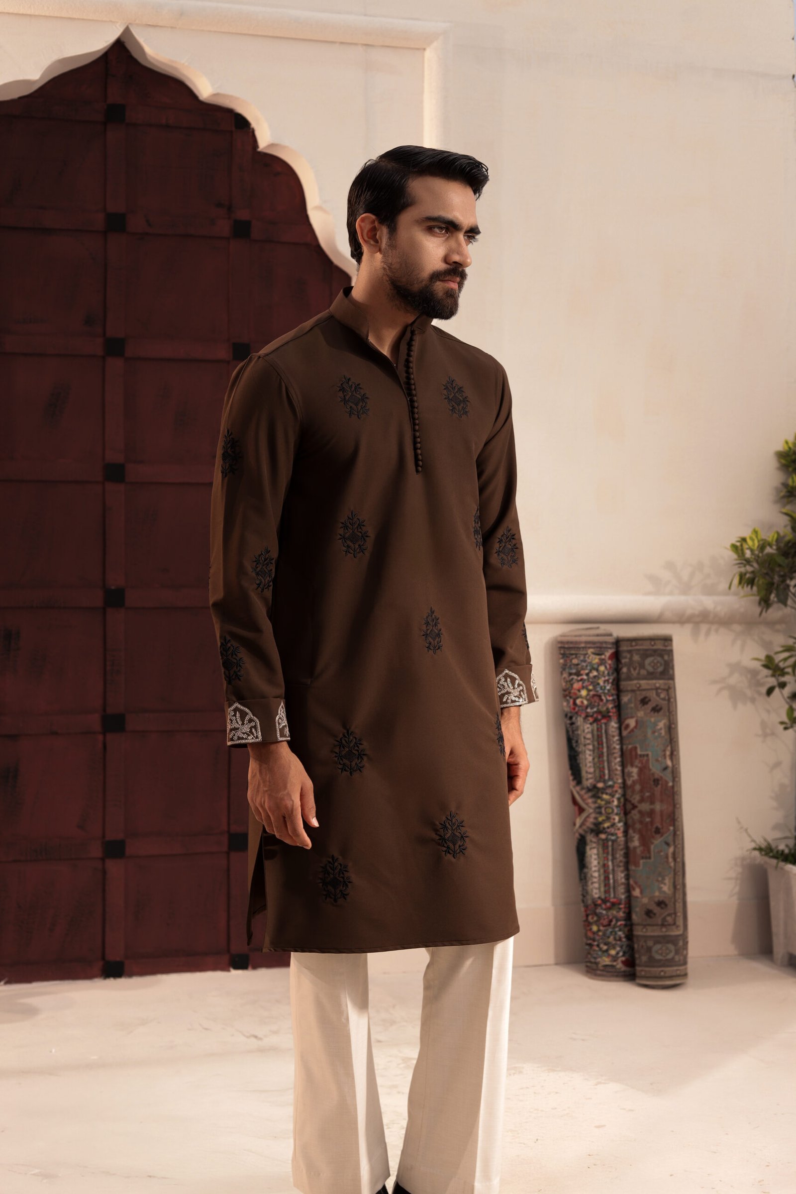 All over embroidery with sleeve embroidery-Chocolate brown