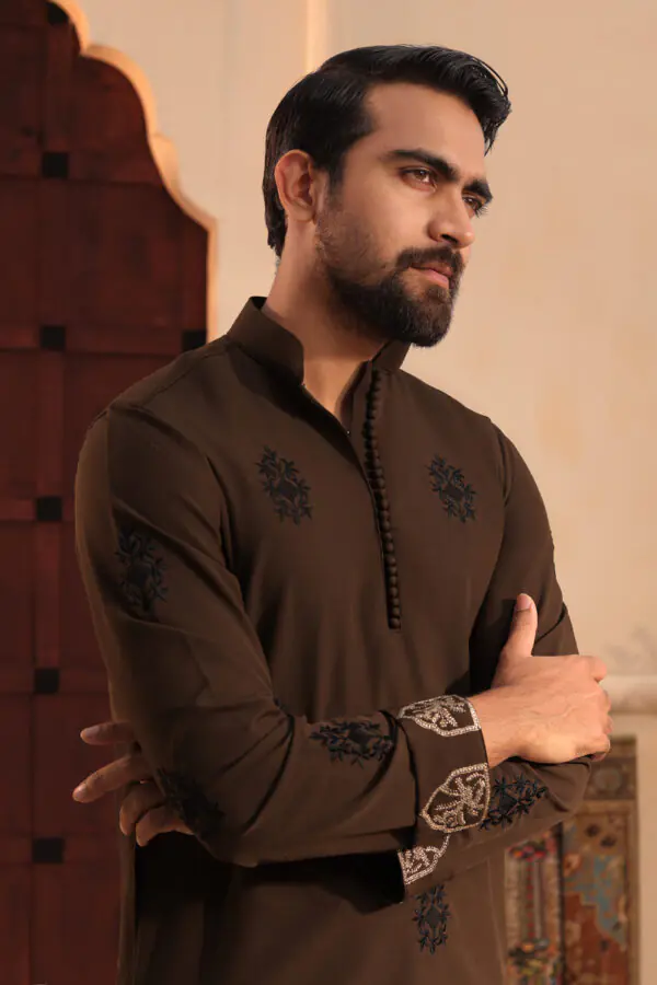 All over embroidery with sleeve embroidery-Chocolate brown
