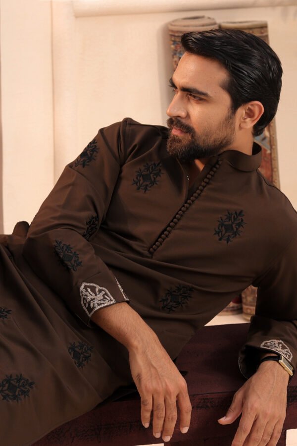 All over embroidery with sleeve embroidery-Chocolate brown