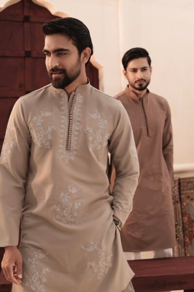 Floral embroidery work - Light beige