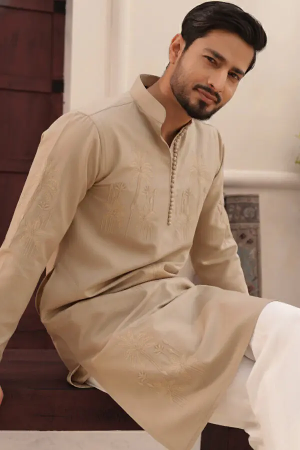 Palm tree embroidery work - Beige