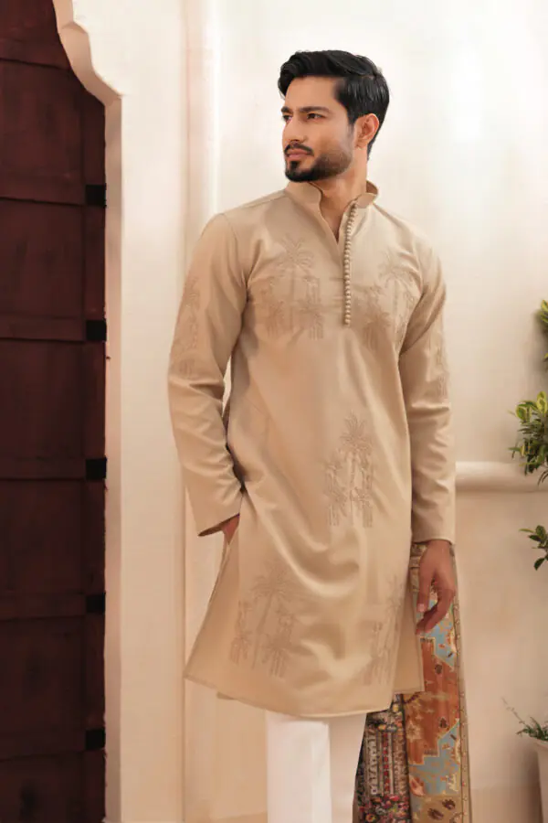 Palm tree embroidery work - Beige