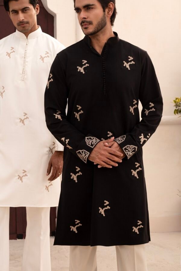 All over embroidery with sleeve embroidery-Black