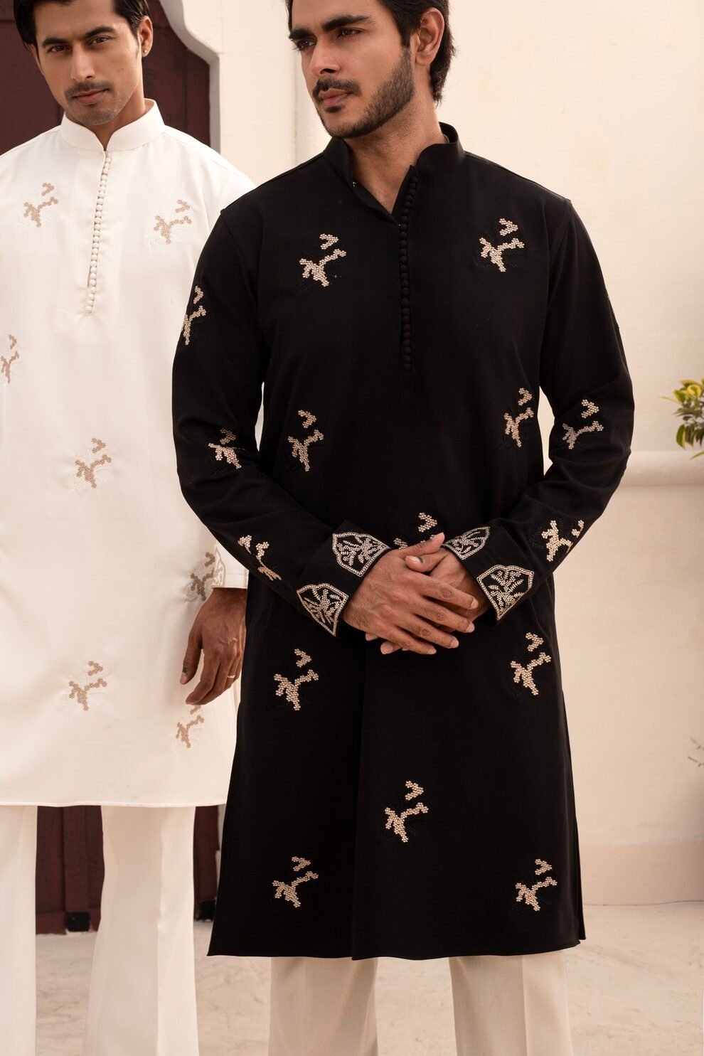All over embroidery with sleeve embroidery-Black