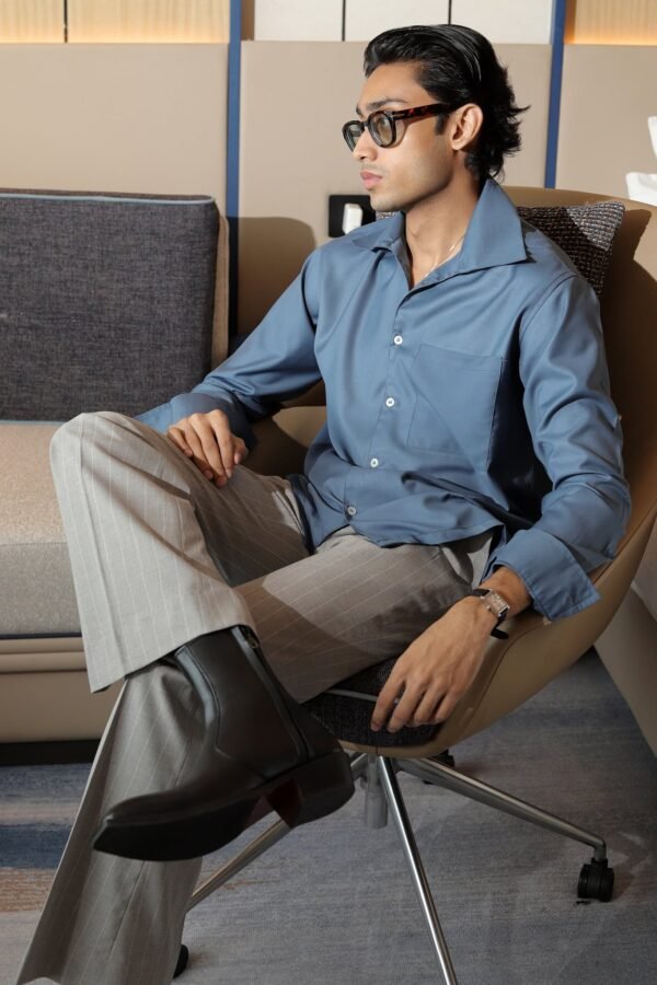Open Collar Shirt- Slate blue
