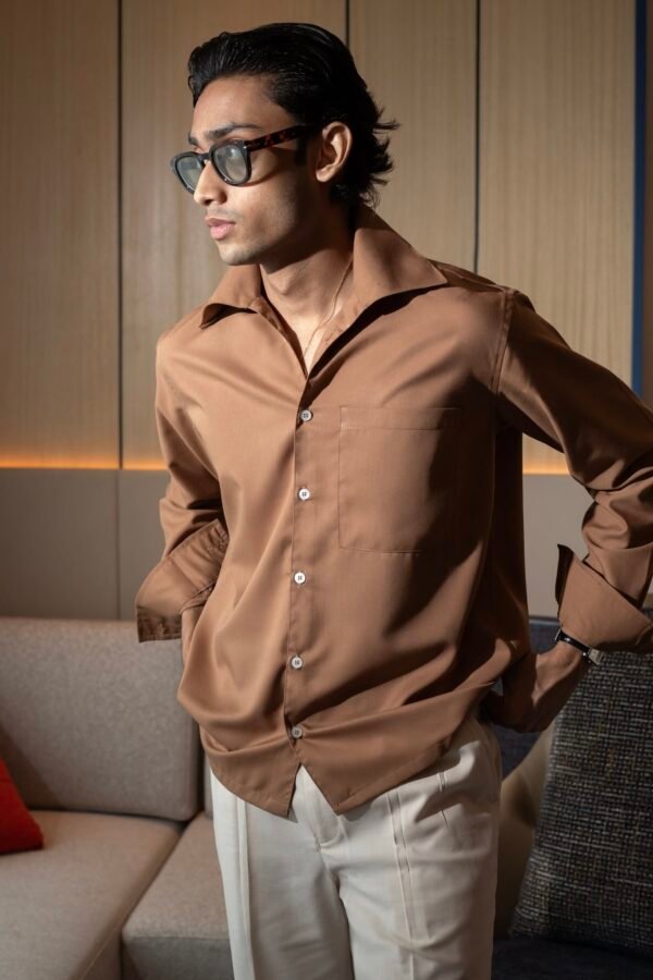 Open Collar Shirt- Caramel Brown