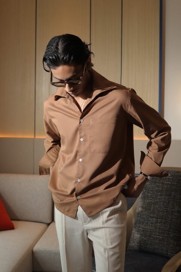 Open Collar Shirt- Caramel Brown