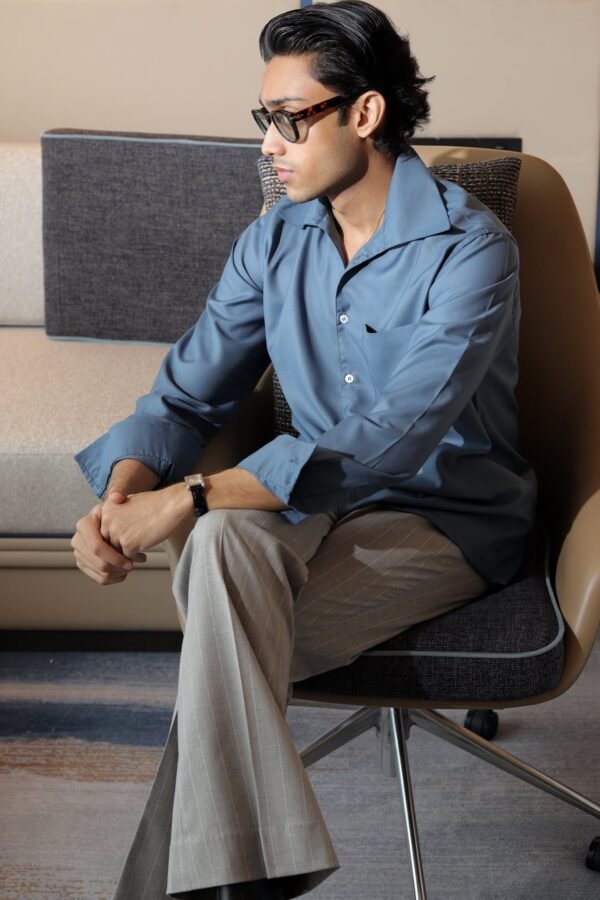 Open Collar Shirt- Slate blue