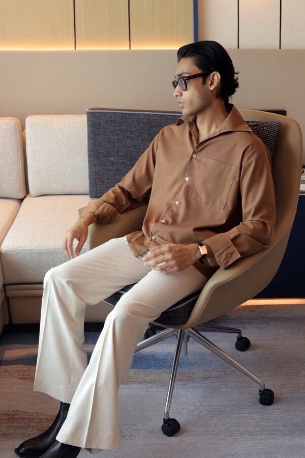 Open Collar Shirt- Caramel Brown