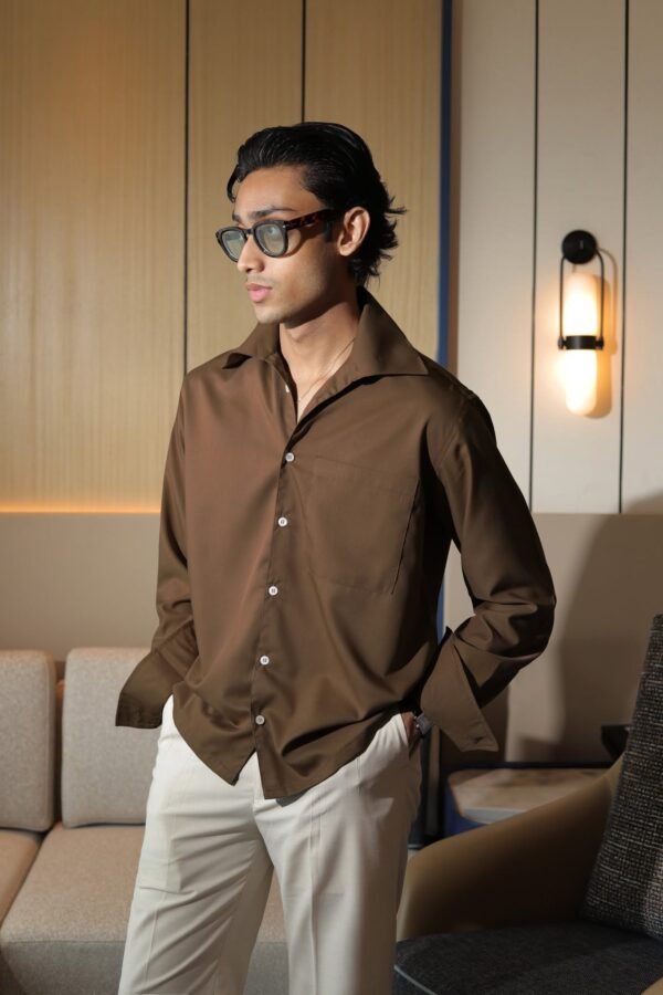 Open Collar Shirt- Tobacco Brown