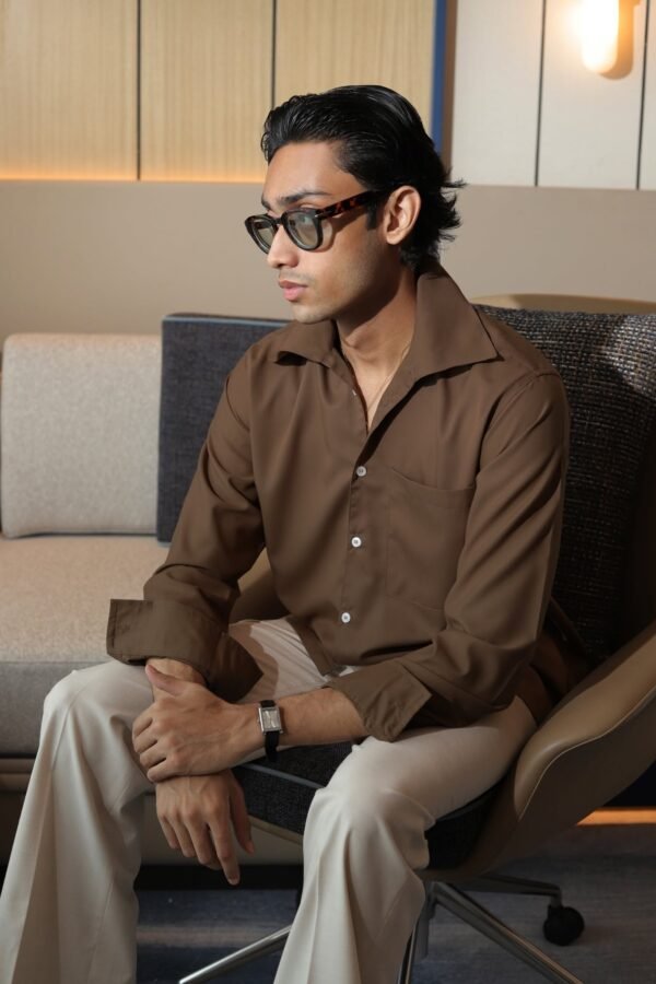 Open Collar Shirt- Tobacco Brown