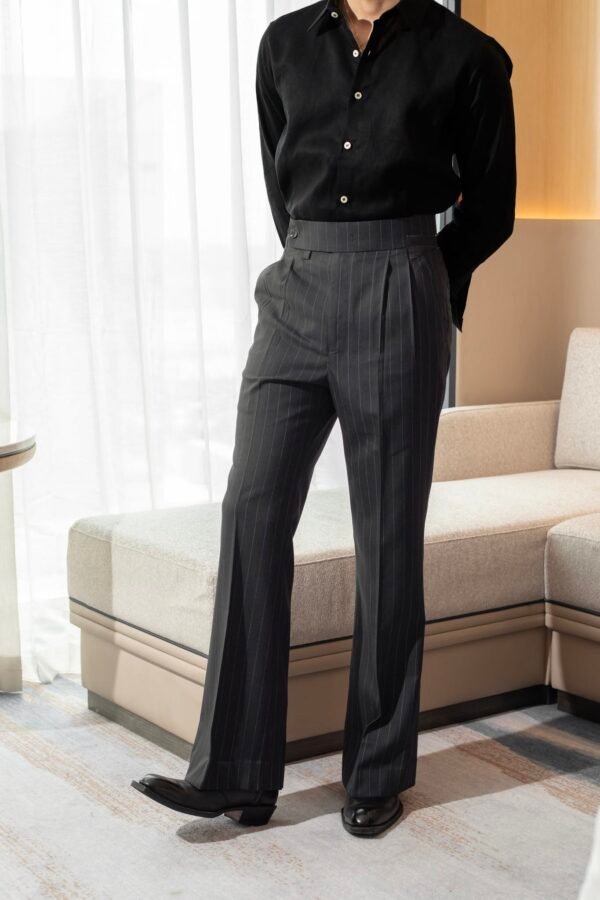 Dark grey pinstripe Flared pants without flap