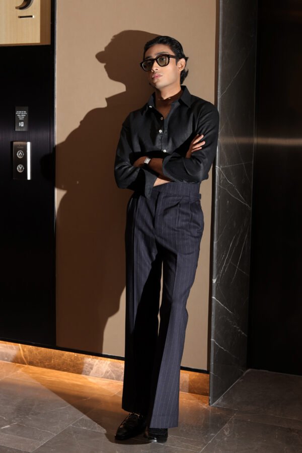 Navy Pinstripes Flared pants without flap