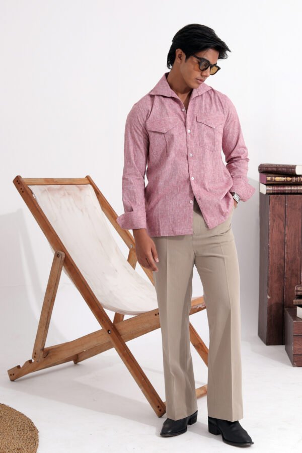 Open Collar Twin Pocket Shirt- Mauve pink