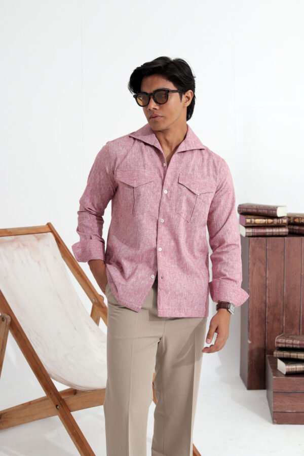 Open Collar Twin Pocket Shirt- Mauve pink