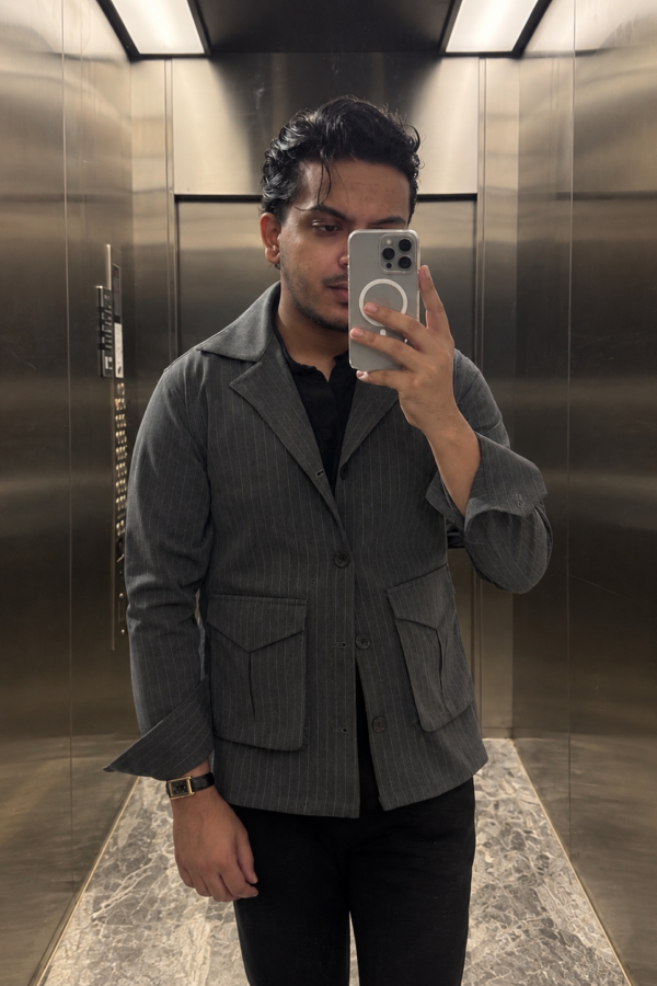 Safari Jacket - utility 2 pockets grey pinstripe
