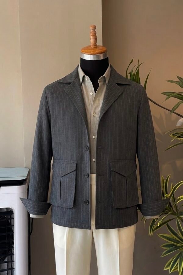 Safari Jacket - utility 2 pockets grey pinstripe
