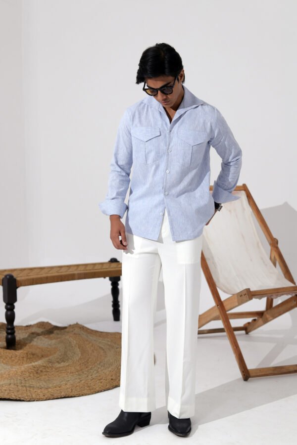 Open Collar Twin Pocket Shirt- Sky blue