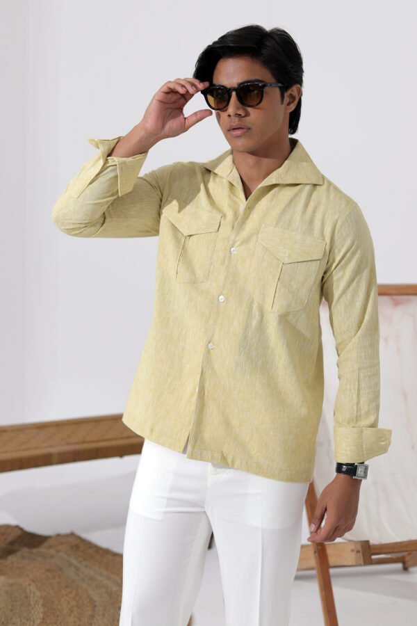 Open Collar Twin Pocket Shirt- Primrose