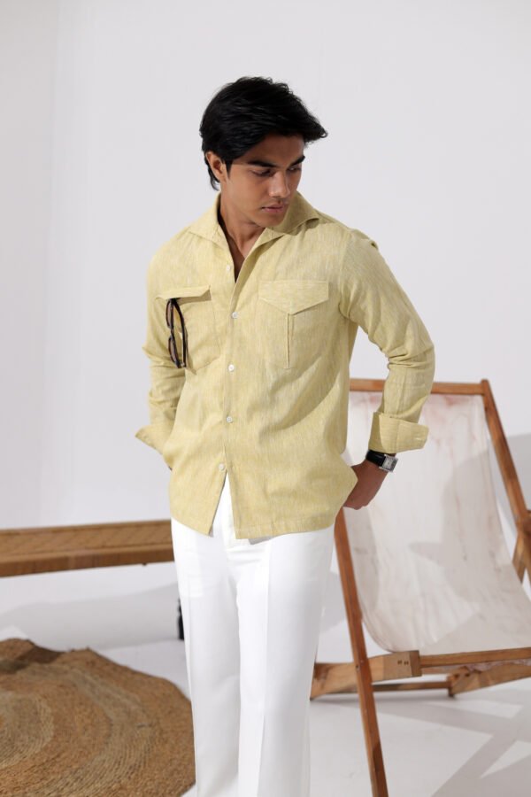 Open Collar Twin Pocket Shirt- Primrose