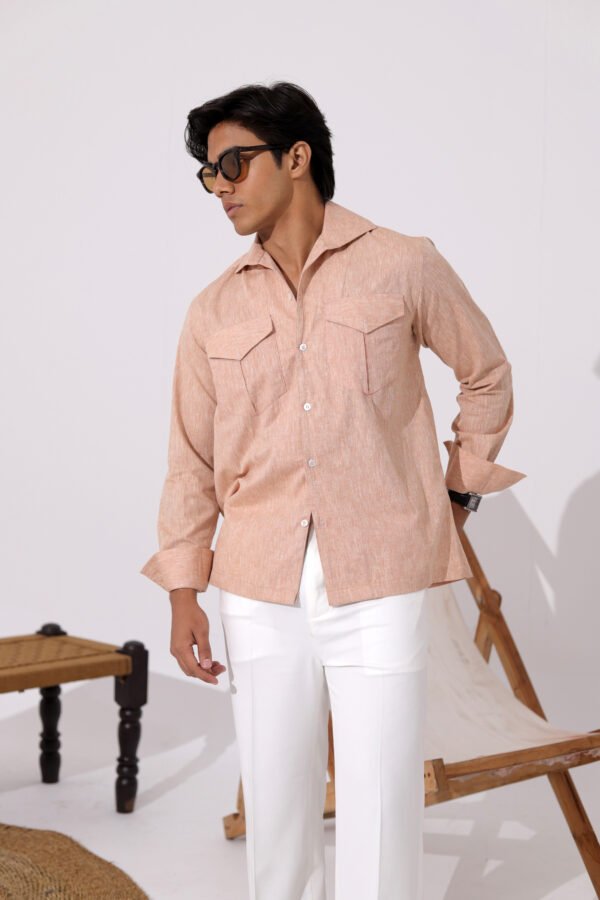 Open Collar Twin Pocket Shirt- Caramel Orange