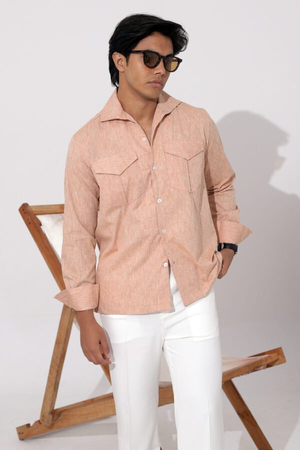 Open Collar Twin Pocket Shirt- Caramel Orange