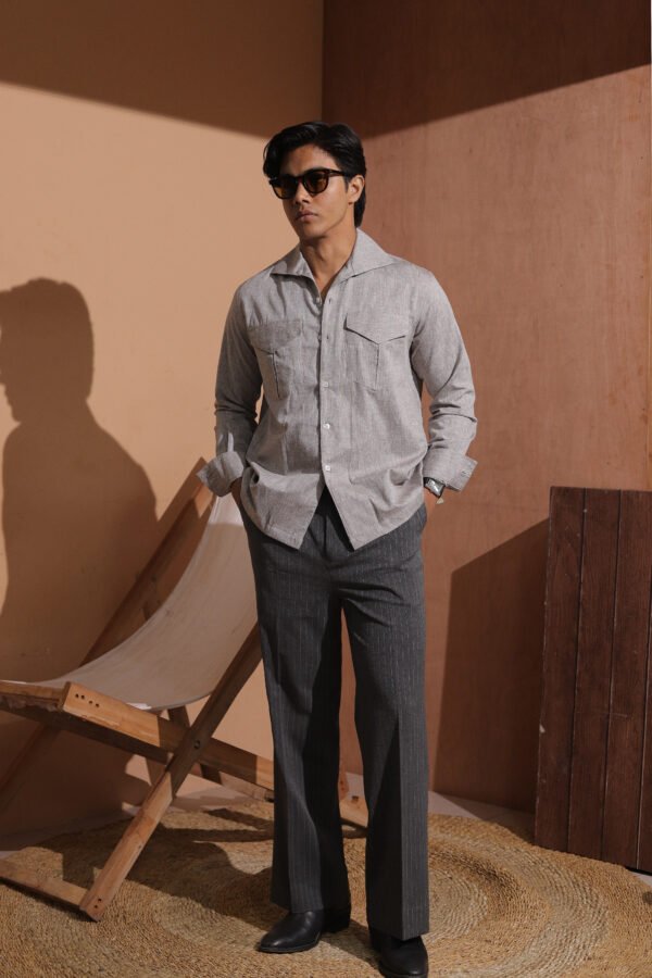 Open Collar Twin Pocket Shirt- Gray